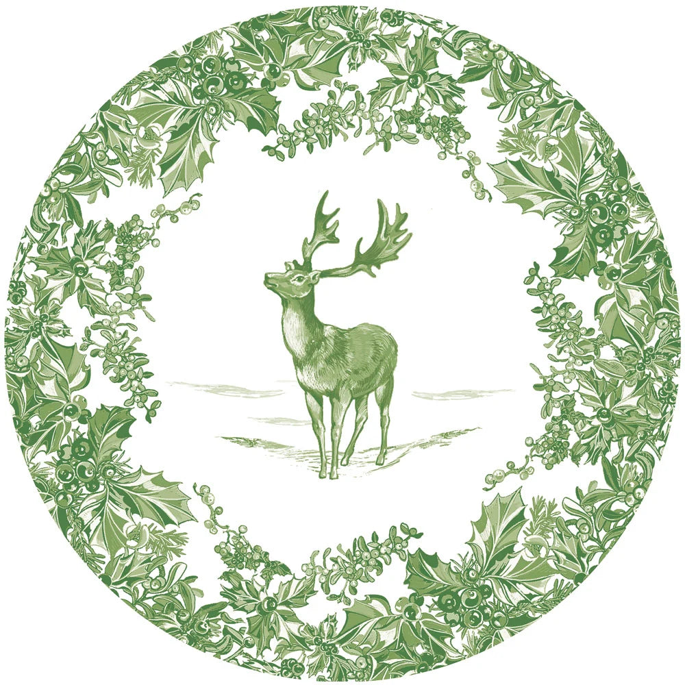 Stag Toile Sage/White Paper Dinner Plates