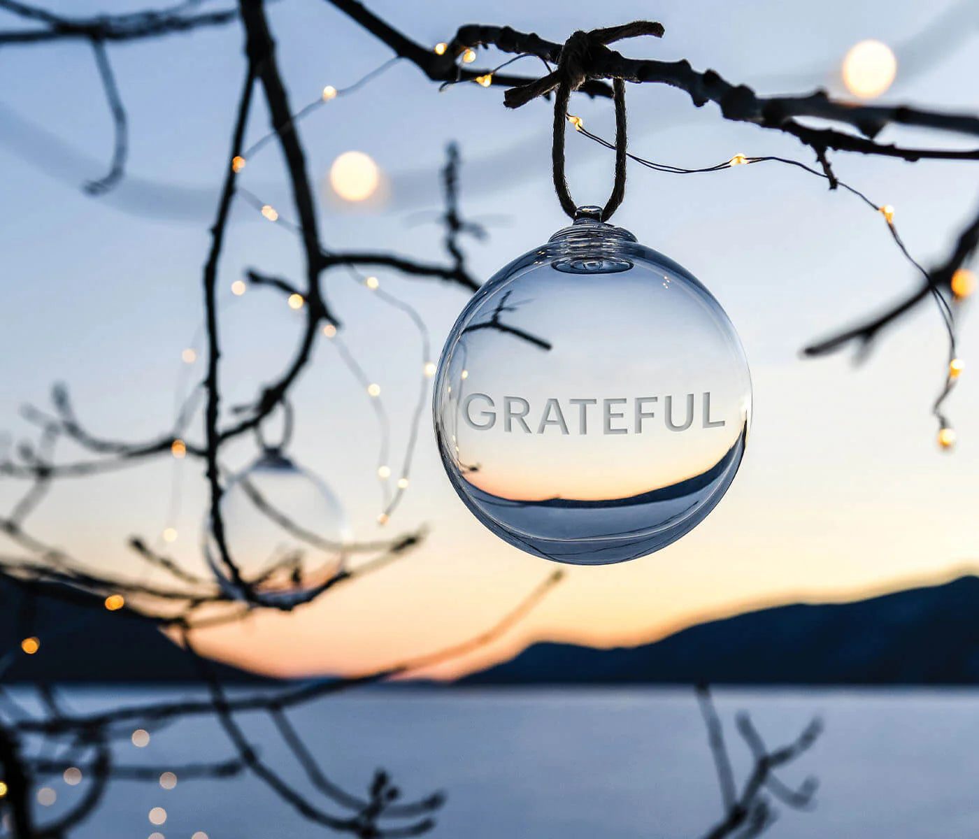 Simon Pearce Engraved "Grateful" Round Ornament, Gift Boxed