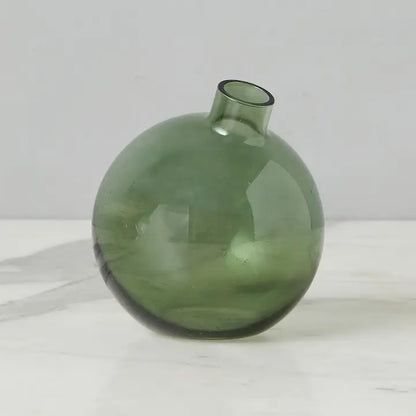 Glass Spruce Green Sphere Bud Vase