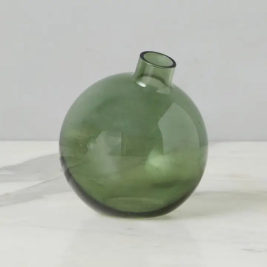 Glass Spruce Green Sphere Bud Vase