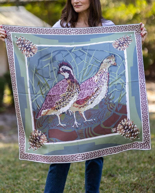 LG Slate Quail Pair Double-Sided Silk Scarf