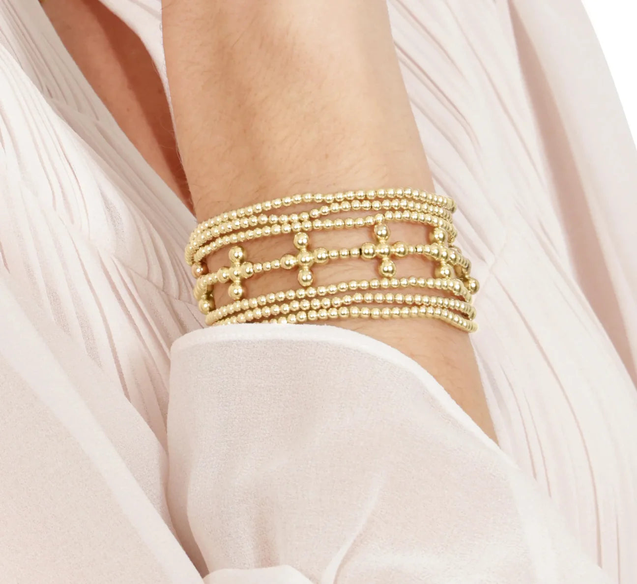 enewton Signature Cross Sincerity Pattern 2.5mm Bead Bracelet - Classic Beaded Signature Cross Gold - 4mm