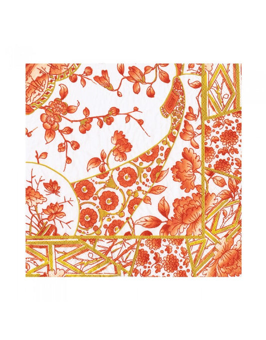 Gilded Porcelain Coral Luncheon Napkin, 20 Count - Caspari