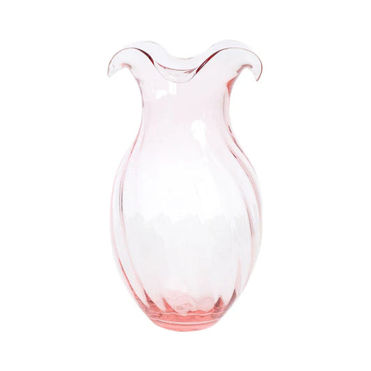 Vietri Hibiscus Glass Pink Vertical Fluted Small Vase