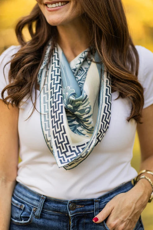 LG Light Blue Pheasant Watch Double-Sided Silk Scarf