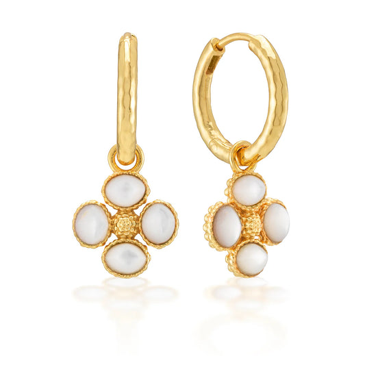 Berry Clover Hoop Earrings with Double Sided Charm in Mother of Pearl, Capucine de Wulf