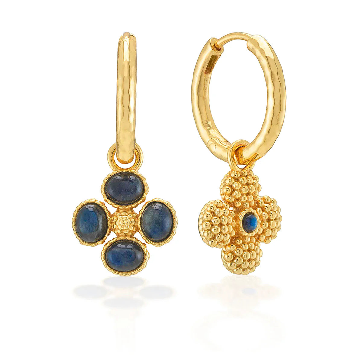 Berry Clover Hoop Earrings with Double Sided Charm in Blue Labradorite, Capucine de Wulf