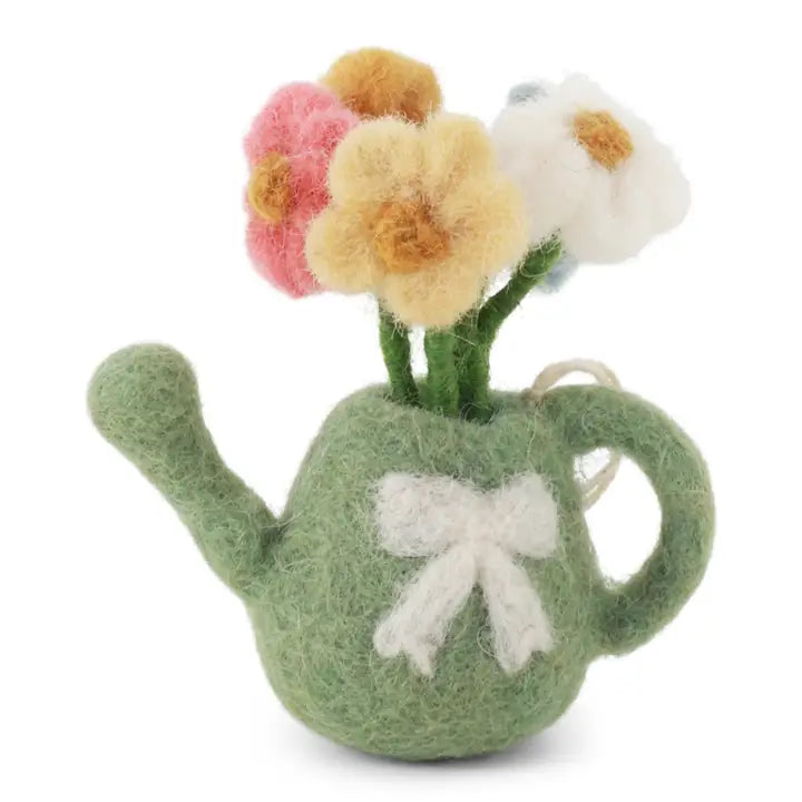 Dusty Green Watering Can with Flowers