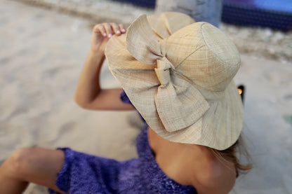 Lilly 5" Brim Fan Pleated Straw Sun Hat with Big Bow