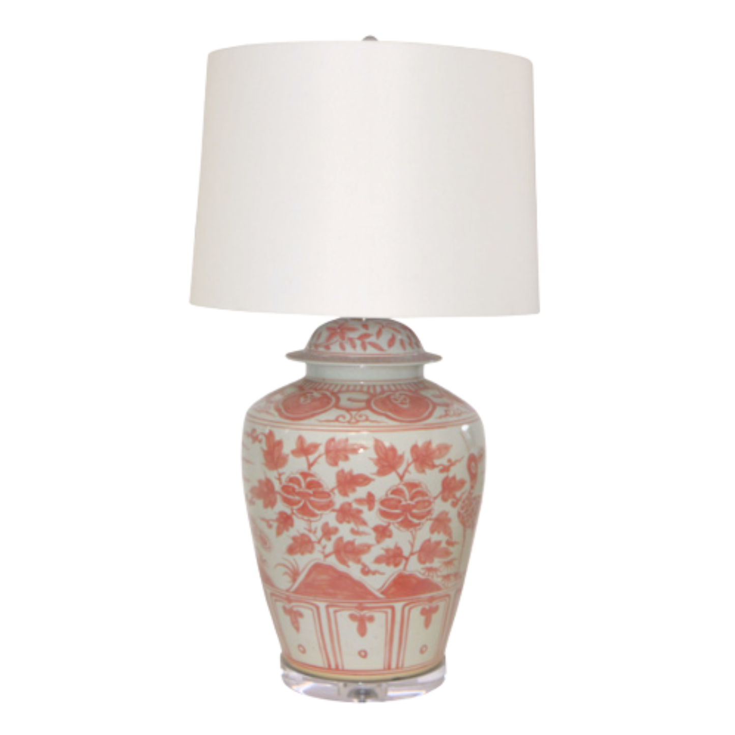 Coral Red Barn Jar Bird Motif LARGE