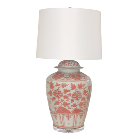 Coral Red Barn Jar Bird Motif LARGE