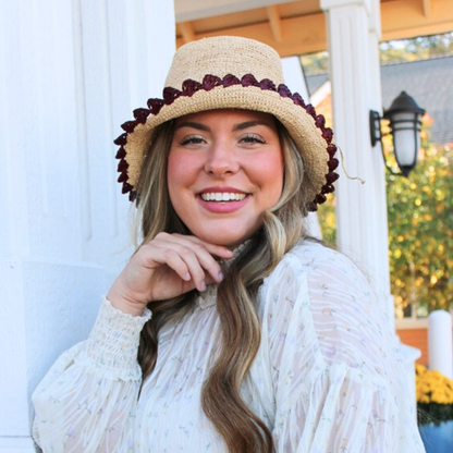 Kate 3" Brim Crocket Bucket Straw Hat with Colored Edge