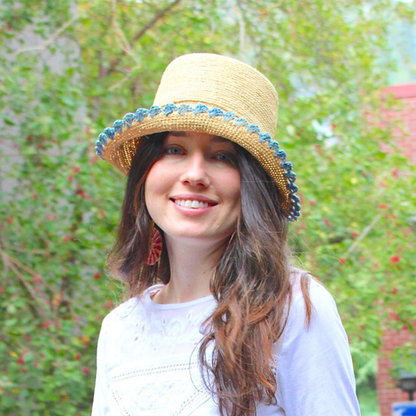 Kate 3" Brim Crocket Bucket Straw Hat with Colored Edge