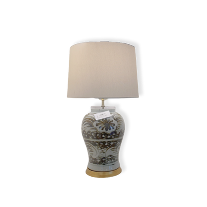 Small Brown Silla Flower Porcelain Temple Jar Lamp Gold Base