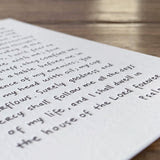 Psalm 23 Letterpress Flat Note Card
