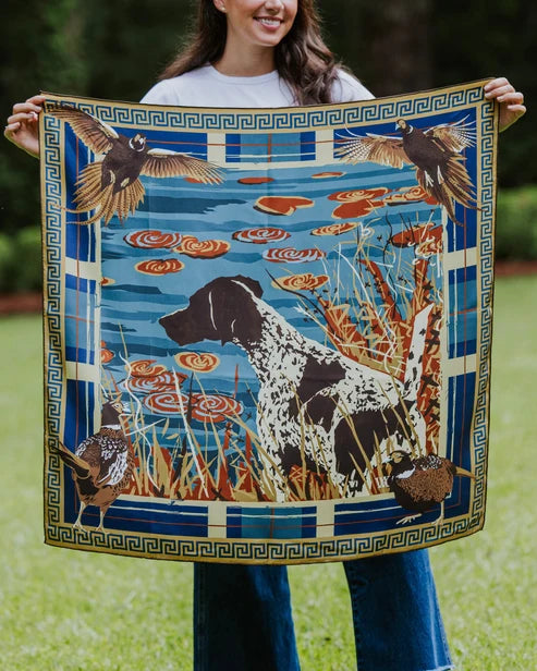 LG Indigo Pheasant Watch Double-Sided Silk Scarf