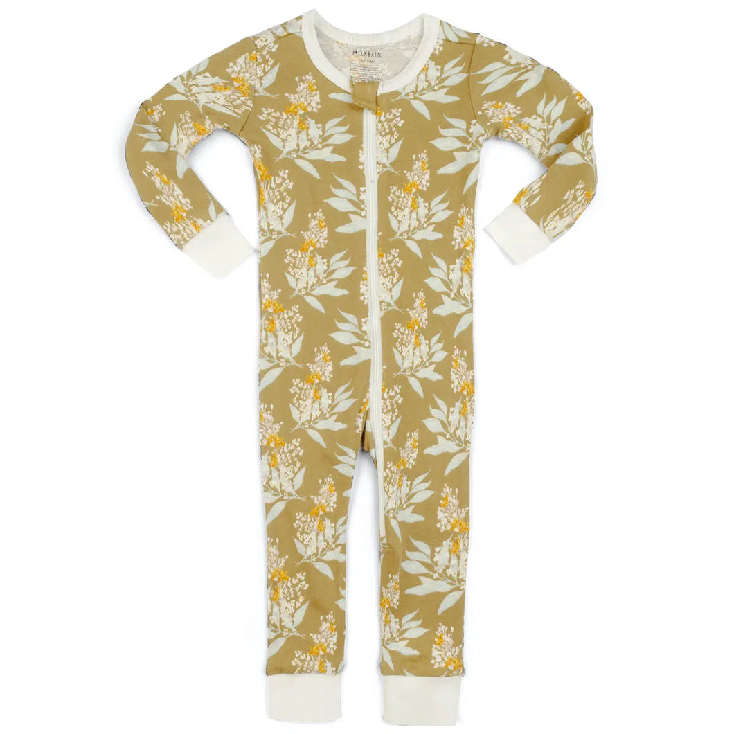 12-18M Gold Floral Organic Zipper Pajama Milkbarn