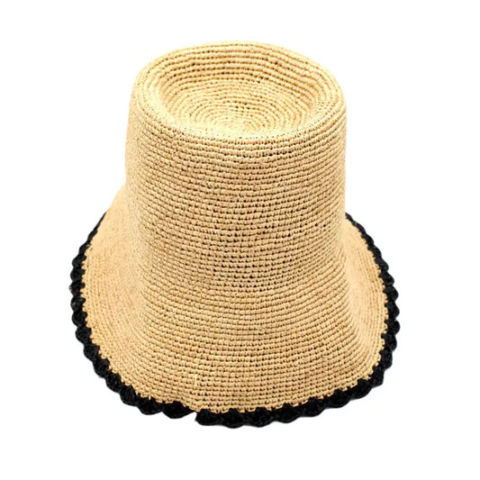 Kate 3" Brim Crocket Bucket Straw Hat with Colored Edge