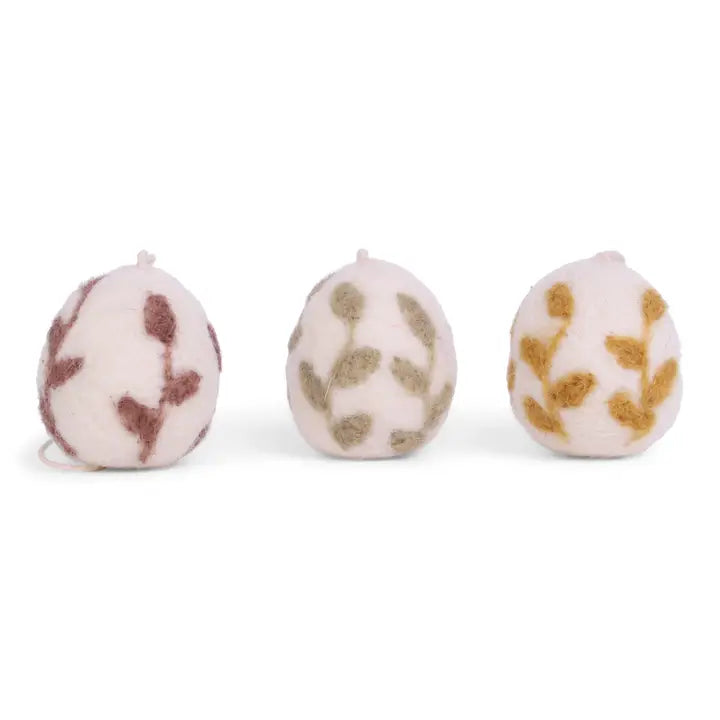 Set of Three Eggs with Leaves