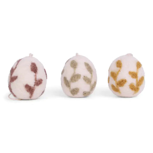 Set of Three Eggs with Leaves