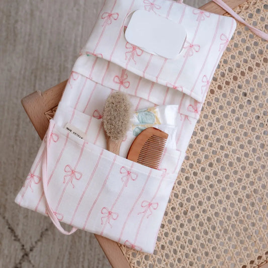 Wet Wipes and Diaper Clutch, Pink Ribbon | Atelier Babbi