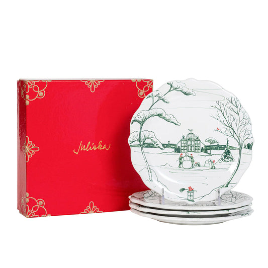 Juliska Country Estate Winter Frolic Evergreen Party Plate (Assort. Set of 4)