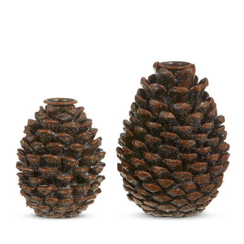 Set of Two Pine Cone Candleholders 5.5"