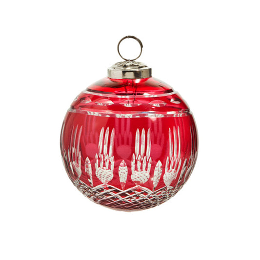 4" Red Etched Glass Ball Ornament, Raz Imports