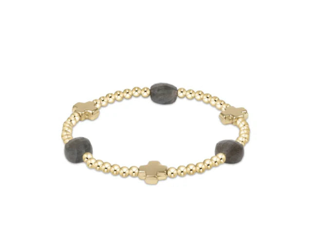 enewton Signature Cross Admire Gold Pattern 3mm Bead Bracelet, Labradorite