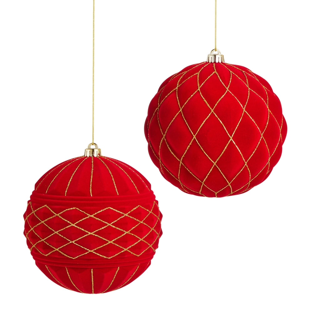 8" Red Quilted Ball Ornament
