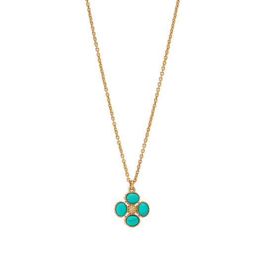 Berry Clover Double Sided Charm Necklace, 16"+2" in Turquoise, Capucine de Wulf