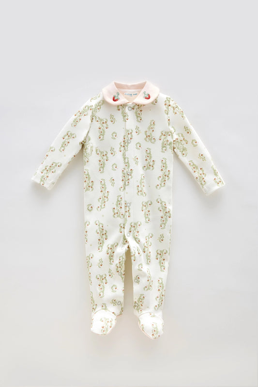 Baby Footed Onesie, Strawberry | Atelier Babbi