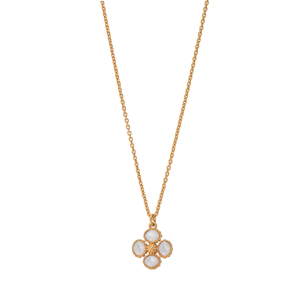 Berry Clover Double Sided Charm Necklace, 16"+2" in Pearl White, Capucine de Wulf