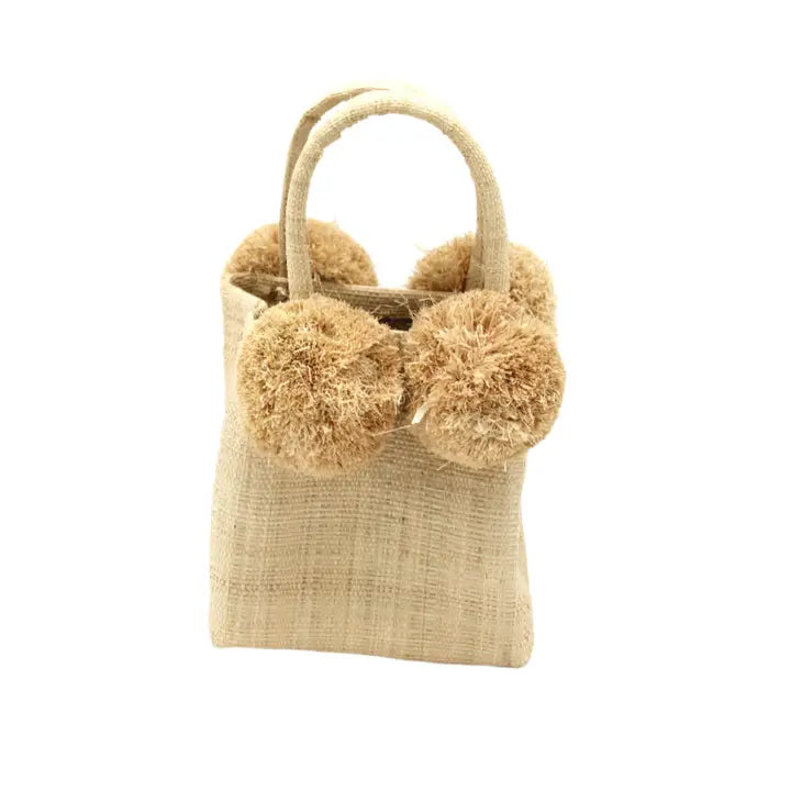 Schooner Straw Mini Bag with Pom Pom Accent