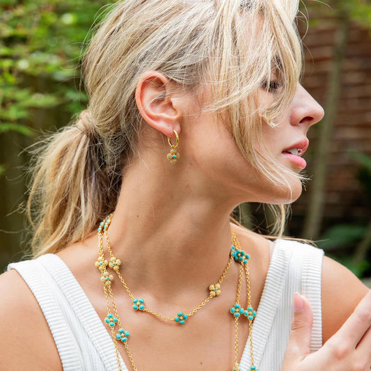 Berry Clover Hoop Earrings with Double Sided Charm in Turqoise, Capucine de Wulf