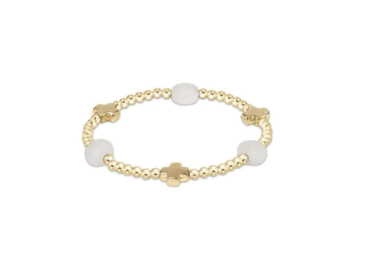 enewton Signature Cross Admire Gold Pattern 3mm Bead Bracelet, Moonstone
