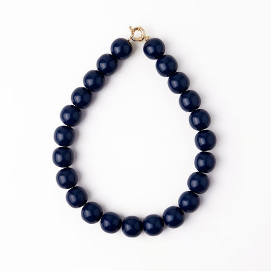 Navy Blue Iris Large Resin Bead Necklace