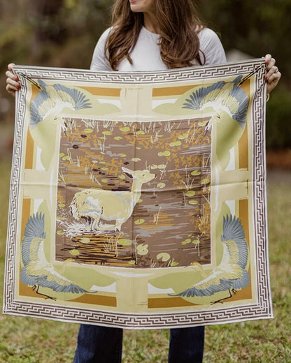 LG Brown Lily Pad Doe Double-Sided Silk Scarf