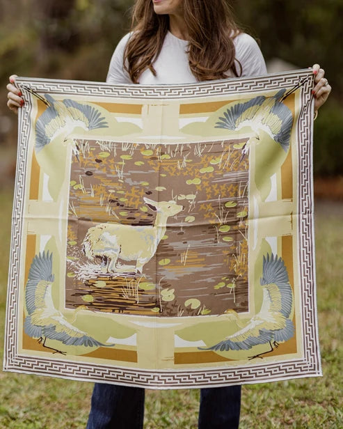 LG Brown Lily Pad Doe Double-Sided Silk Scarf