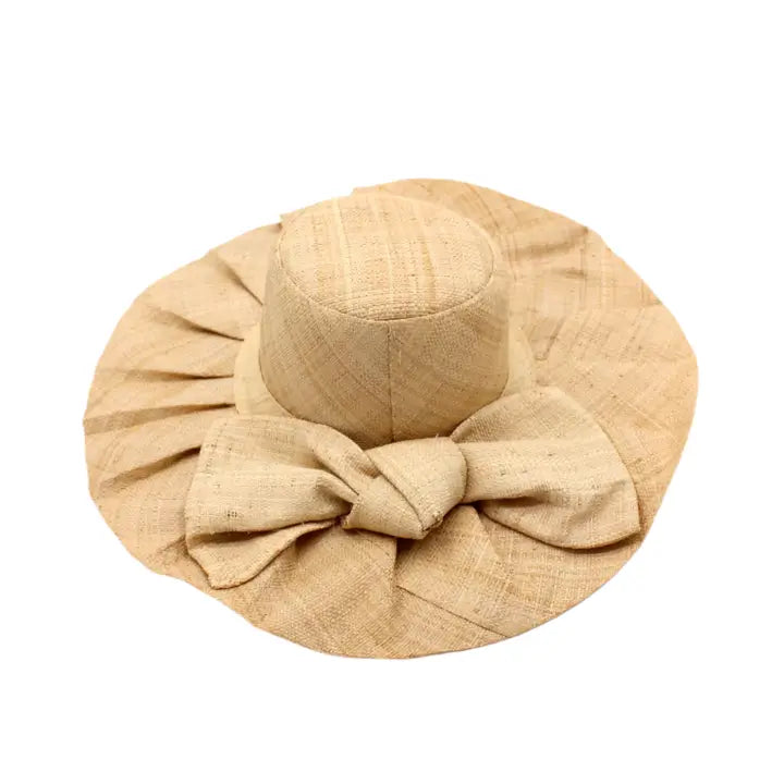 Lilly 5" Brim Fan Pleated Straw Sun Hat with Big Bow
