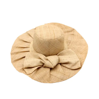 Lilly 5" Brim Fan Pleated Straw Sun Hat with Big Bow