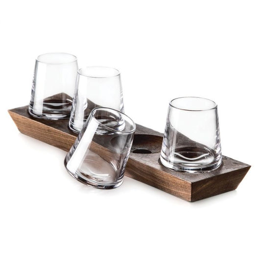 Simon Pearce Ludlow Whiskey Glass Set with Wood Base