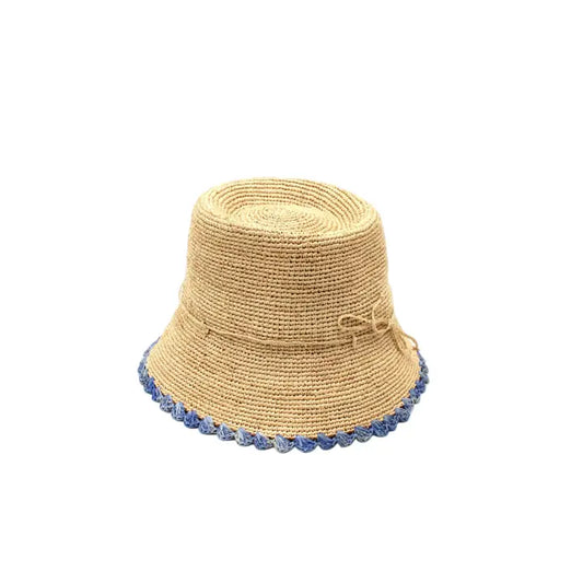 Kate 3" Brim Crocket Bucket Straw Hat with Colored Edge