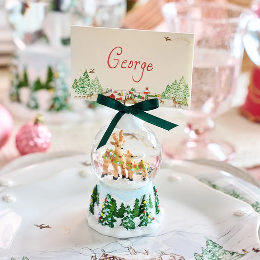 Juliska Berry & Thread North Pole Reindeer Snow Globe Place Card Holder