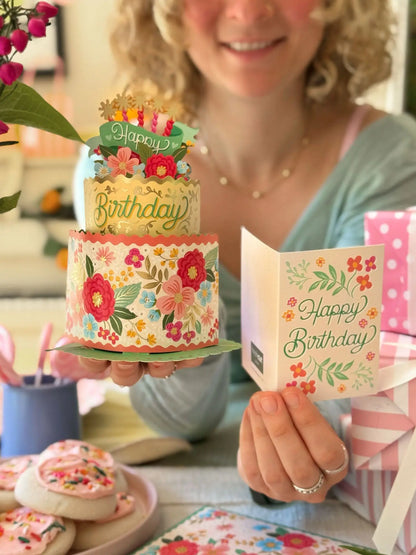 FreshCut Paper Blooming Birthday Cake Pop-Up Bouquet