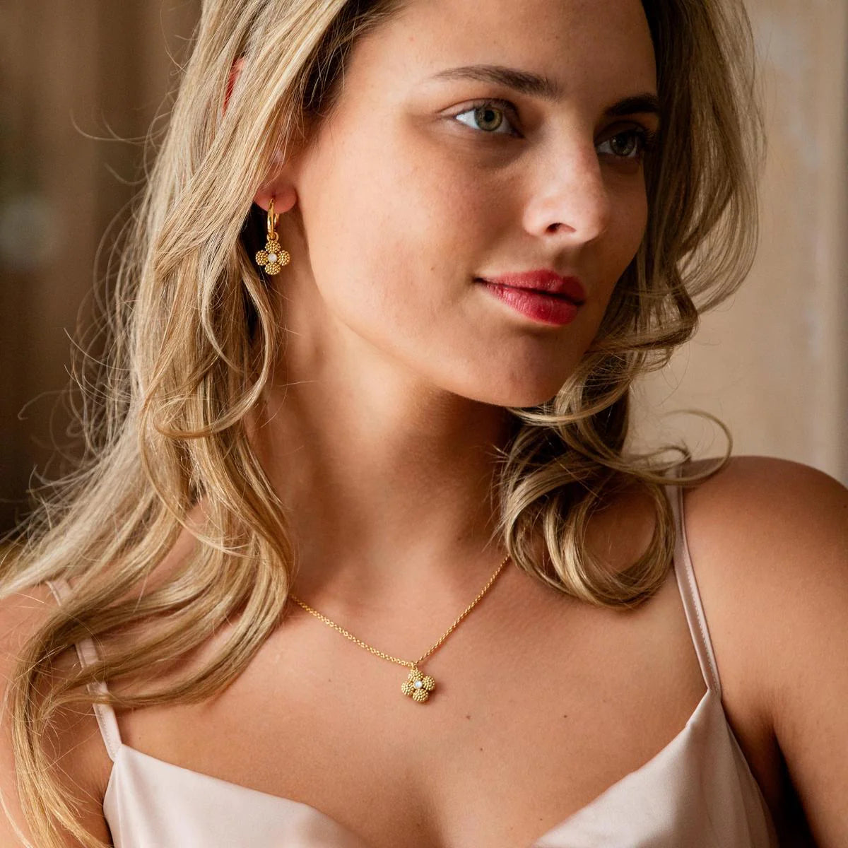 Berry Clover Hoop Earrings with Double Sided Charm in Mother of Pearl, Capucine de Wulf