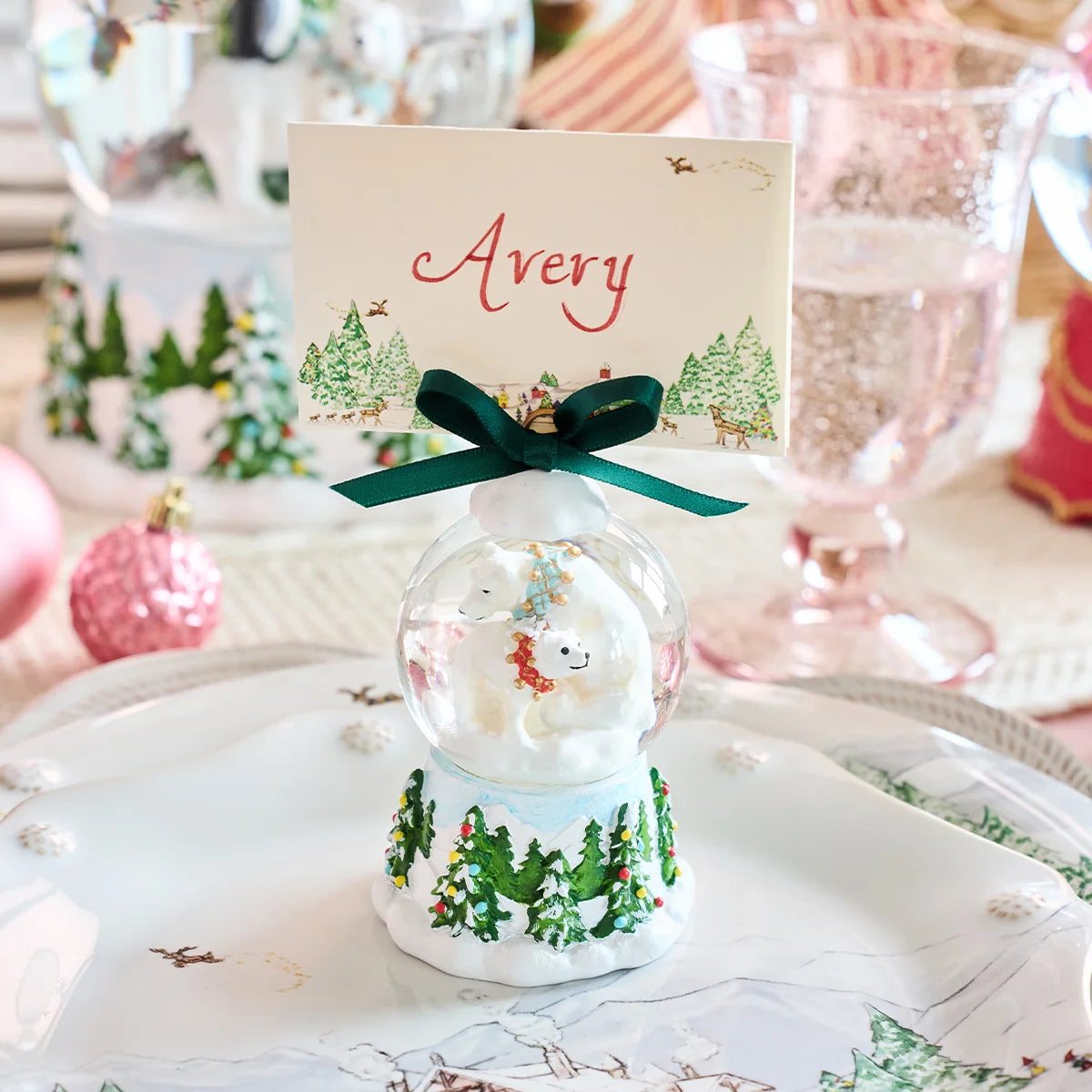 Juliska Berry & Thread North Pole Polar Bear Snow Globe Place Card Holder