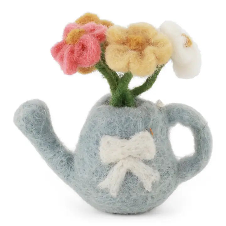 Light Blue Watering Can with Flowers
