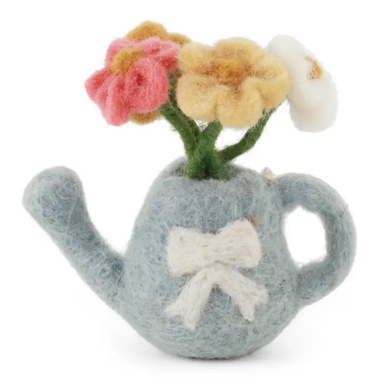 Light Blue Watering Can with Flowers