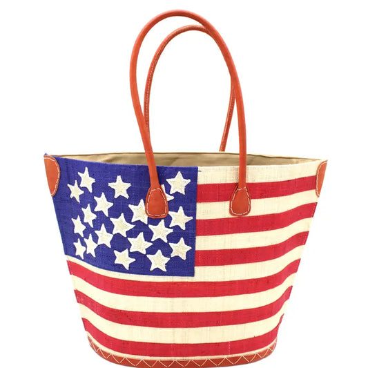 American Flag Small Straw Tote